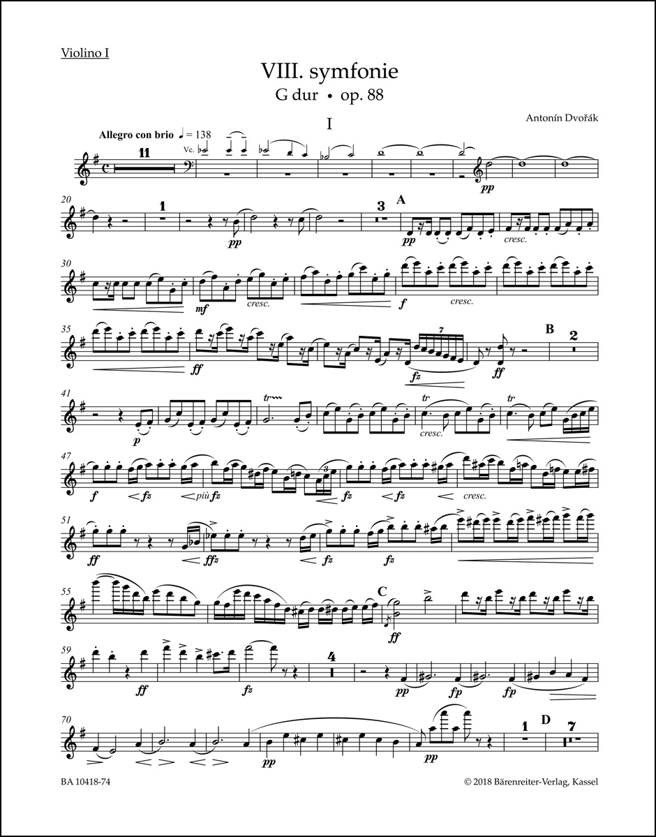 【輸入楽譜】ドヴォルザーク, Antonin: 交響曲 第8番 ト長調 Op.88/原典版/デル・マー編: バイオリン 1