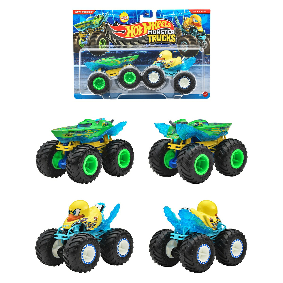 ホットウィール(HotWheels)モンスタートラック1:642パックアソート乗り物おもちゃミニカー2台組×8セット入りBOX販売3歳からマルチFYJ64-987B