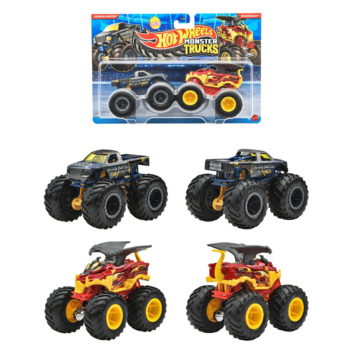ホットウィール(HotWheels)モンスタートラック1:642パックアソート乗り物おもちゃミニカー2台組×8セット入りBOX販売3歳からマルチFYJ64-987B