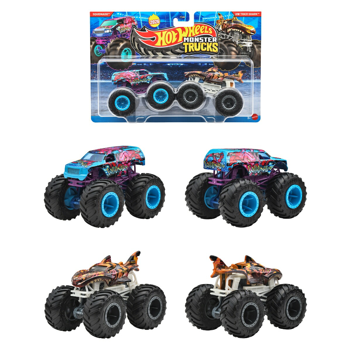 ホットウィール(HotWheels)モンスタートラック1:642パックアソート乗り物おもちゃミニカー2台組×8セット入りBOX販売3歳からマルチFYJ64-987B