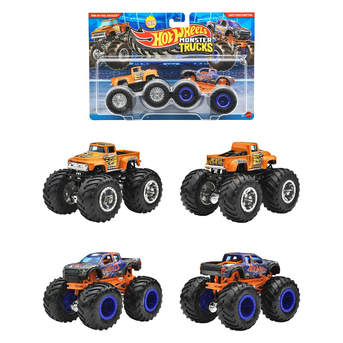 ホットウィール(HotWheels)モンスタートラック1:642パックアソート乗り物おもちゃミニカー2台組×8セット入りBOX販売3歳からマルチFYJ64-987B