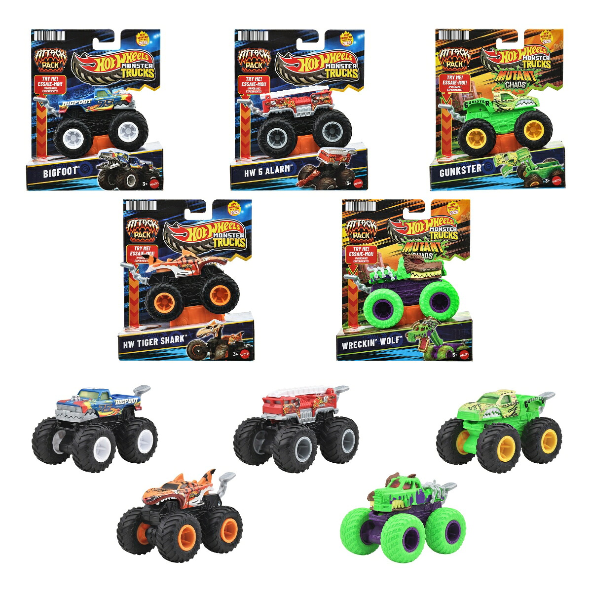 ホットウィール(HotWheels)モンスタートラックアタックパックアソート乗り物おもちゃミニカー5台入りBOX販売3歳からマルチJMK92-986A