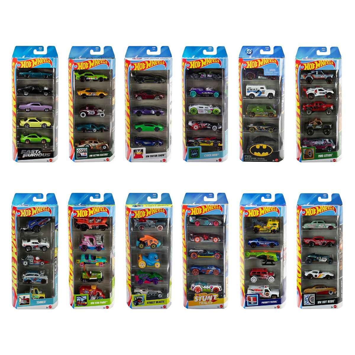 ホットウィール(Hot Wheels)　5カーパック アソート 12種コンプリートセット 乗り物おもちゃ ミニカー 合計60台 BOX販売 3歳から マルチ 01806-98JF