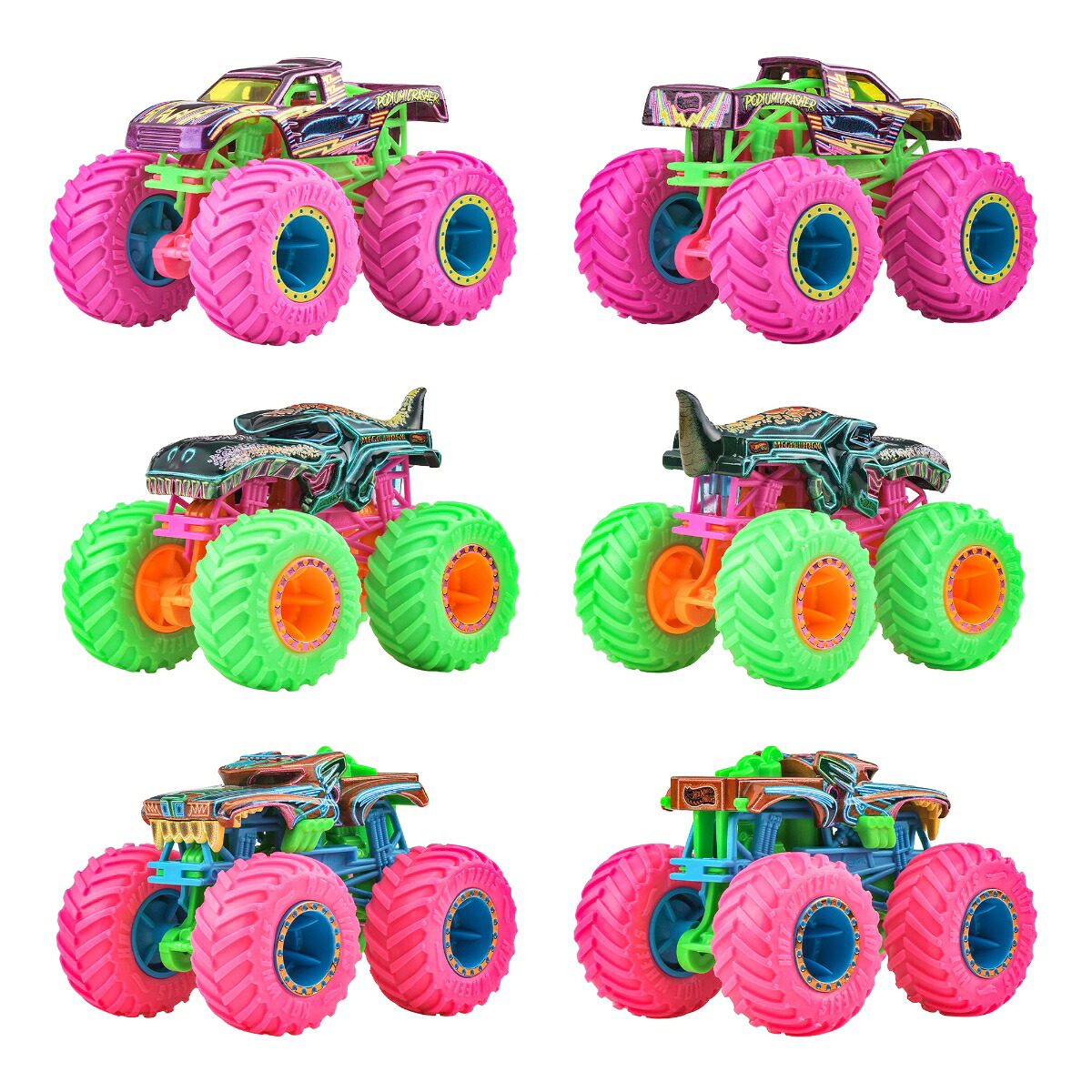 ホットウィール(HotWheels)モンスタートラックネオンスマッシャーズマルチパック乗り物おもちゃモンスタートラック4台ミニカー5台計9台入3歳からネオンJMV38