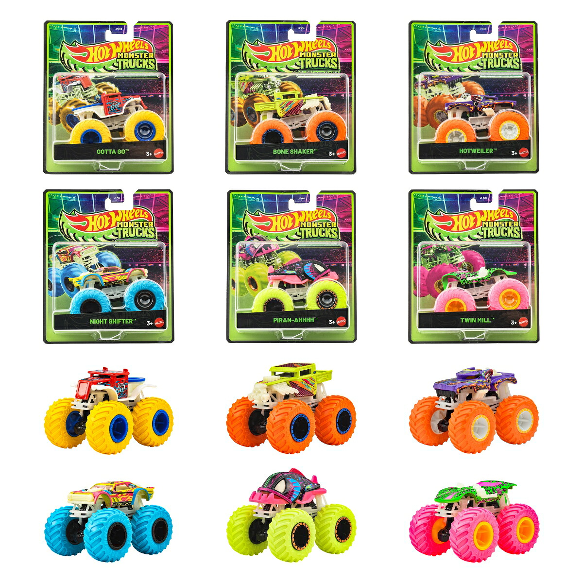 ホットウィール(HotWheels)光る！モンスタートラックアソート乗り物おもちゃミニカー6台入りBOX販売3歳からマルチJFX08-986F