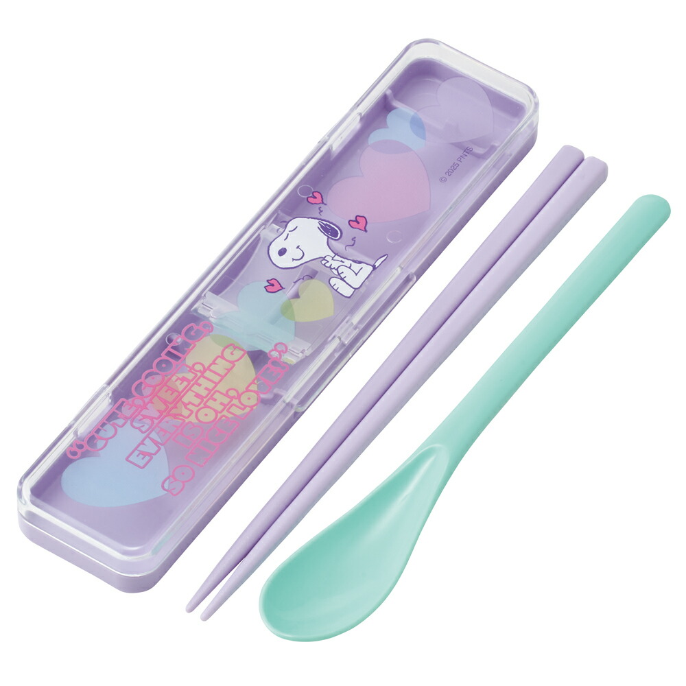 SNOOPY スヌーピー クリア グリーン　お箸 スプーン お弁当 カトラリーコンビセット画像