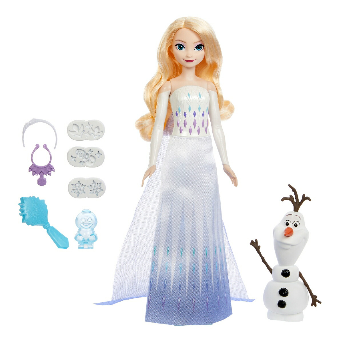 マテルアナと雪の女王（DisneyFrozen）エルサとオラフポンっとスタンプ！ゆきあそびきせかえ人形・ハウスままごと・ごっこ遊びプレイセットドール、フィギュア各1体付3歳からホワイトHYH10