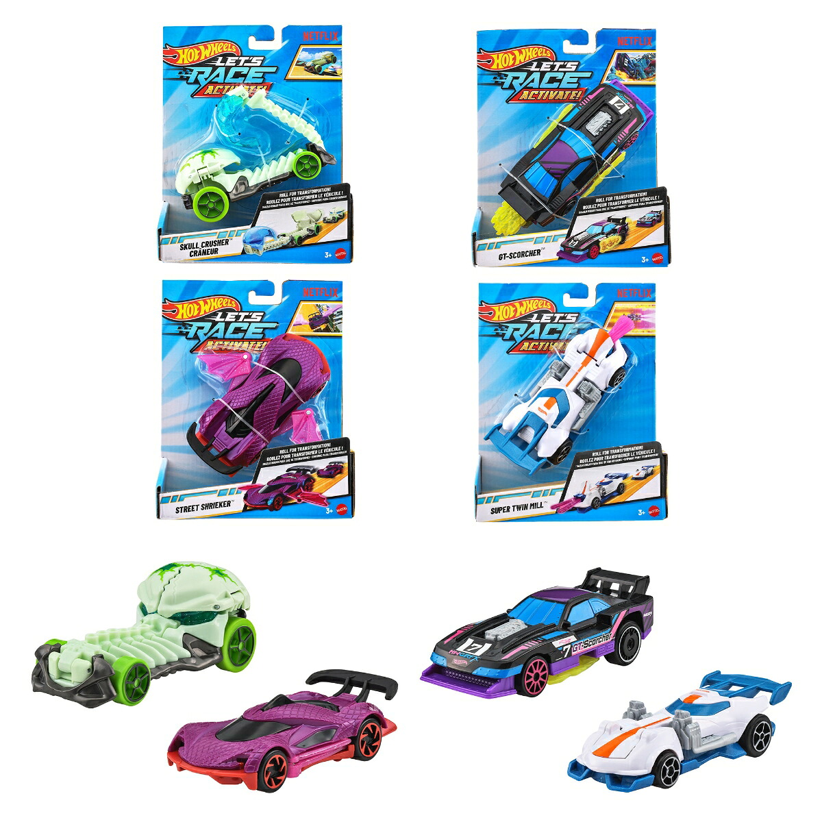 ホットウィール(HotWheels)レースでGo!?アソート乗り物おもちゃ1:32ミニカー4台入りBOX販売3歳からマルチJJX15-986B