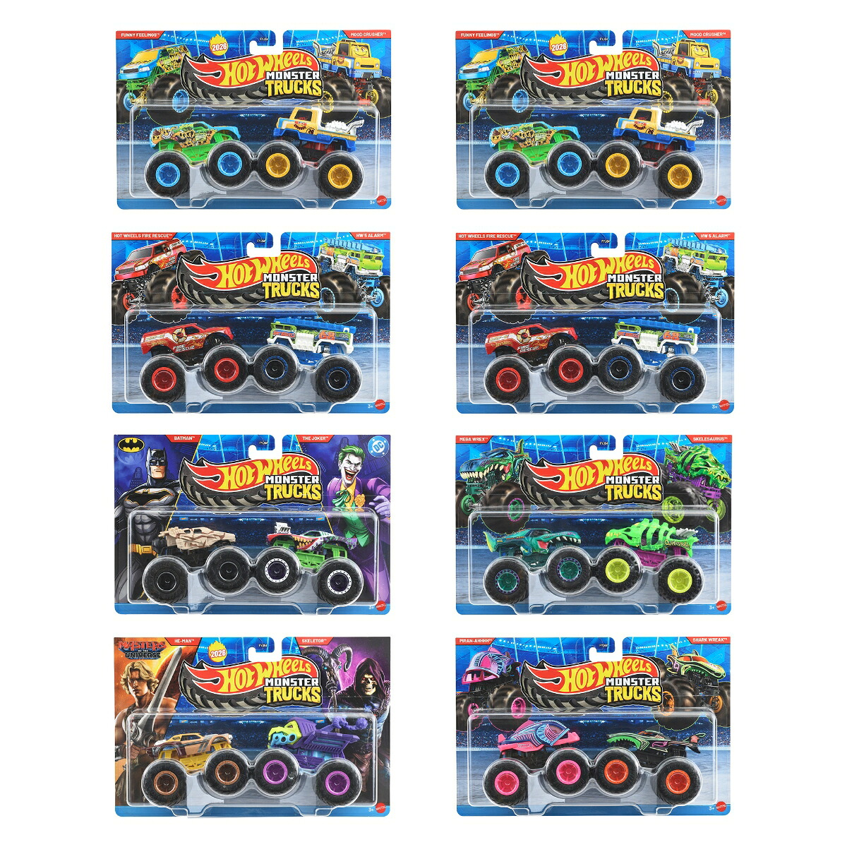 ホットウィール(HotWheels)モンスタートラック1:642パックアソート乗り物おもちゃミニカー2台組×8セット入りBOX販売3歳からマルチFYJ64-987C