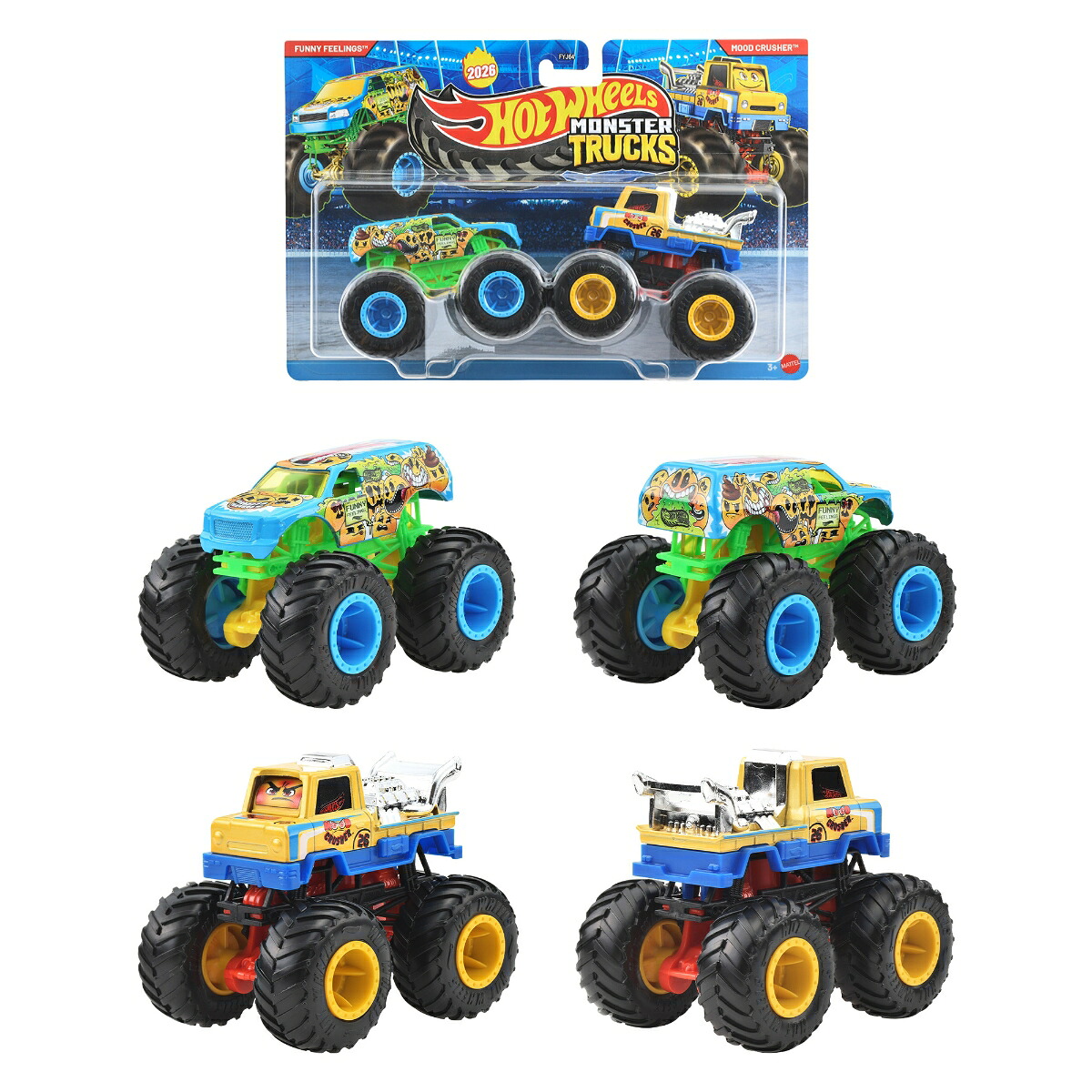 ホットウィール(HotWheels)モンスタートラック1:642パックアソート乗り物おもちゃミニカー2台組×8セット入りBOX販売3歳からマルチFYJ64-987C
