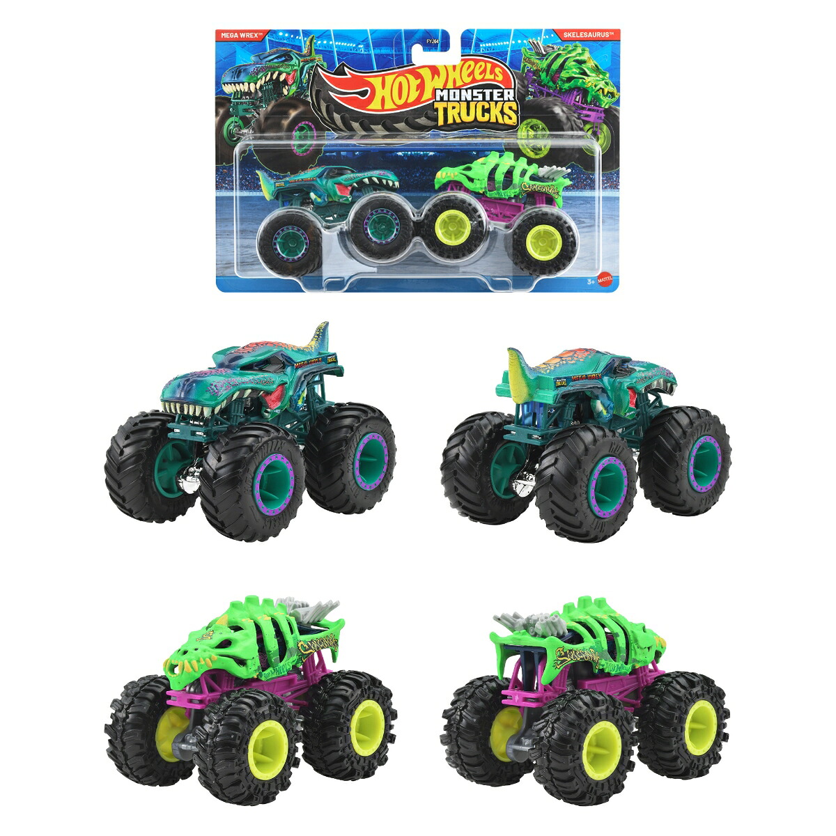 ホットウィール(HotWheels)モンスタートラック1:642パックアソート乗り物おもちゃミニカー2台組×8セット入りBOX販売3歳からマルチFYJ64-987C