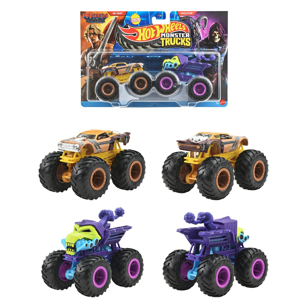 ホットウィール(HotWheels)モンスタートラック1:642パックアソート乗り物おもちゃミニカー2台組×8セット入りBOX販売3歳からマルチFYJ64-987C