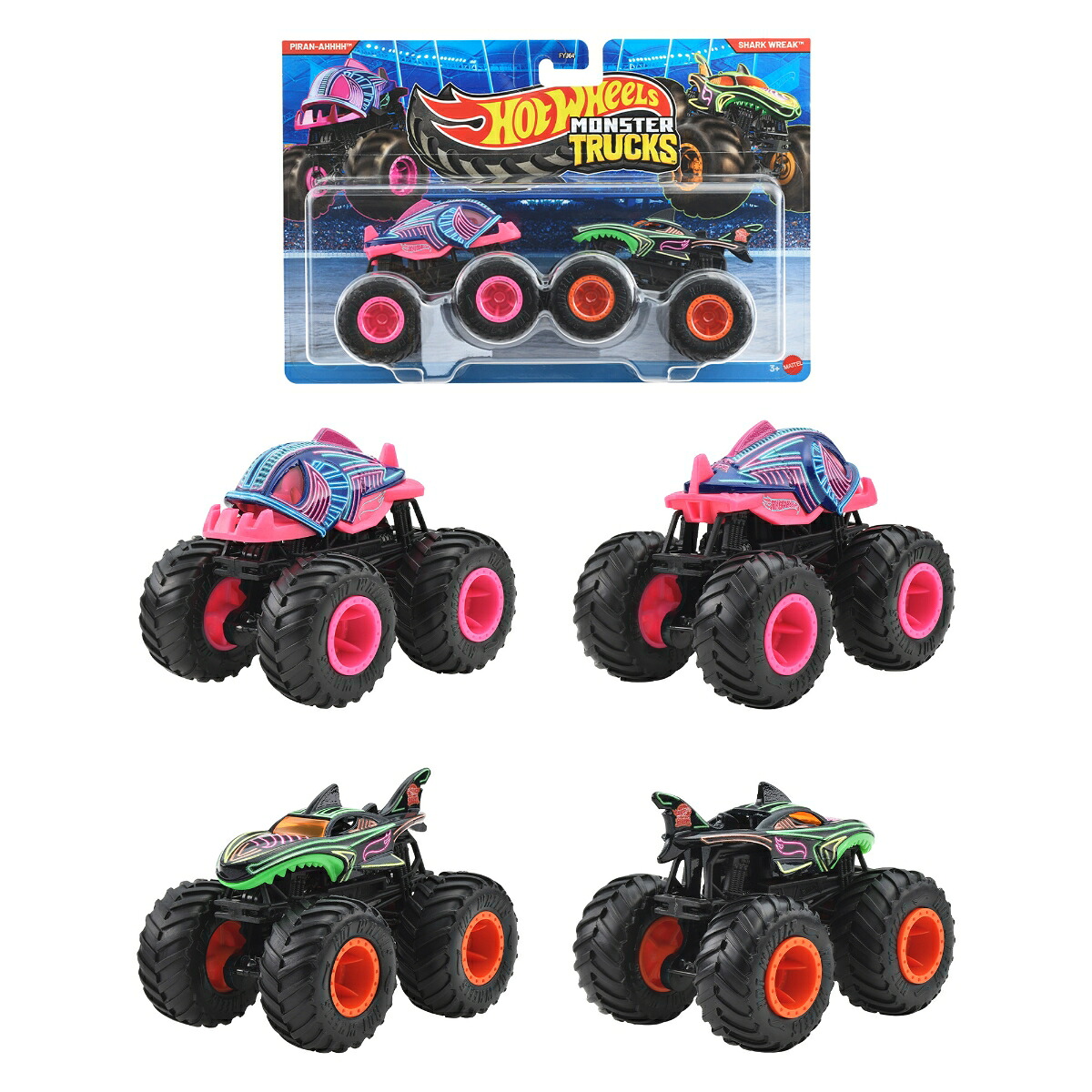 ホットウィール(HotWheels)モンスタートラック1:642パックアソート乗り物おもちゃミニカー2台組×8セット入りBOX販売3歳からマルチFYJ64-987C
