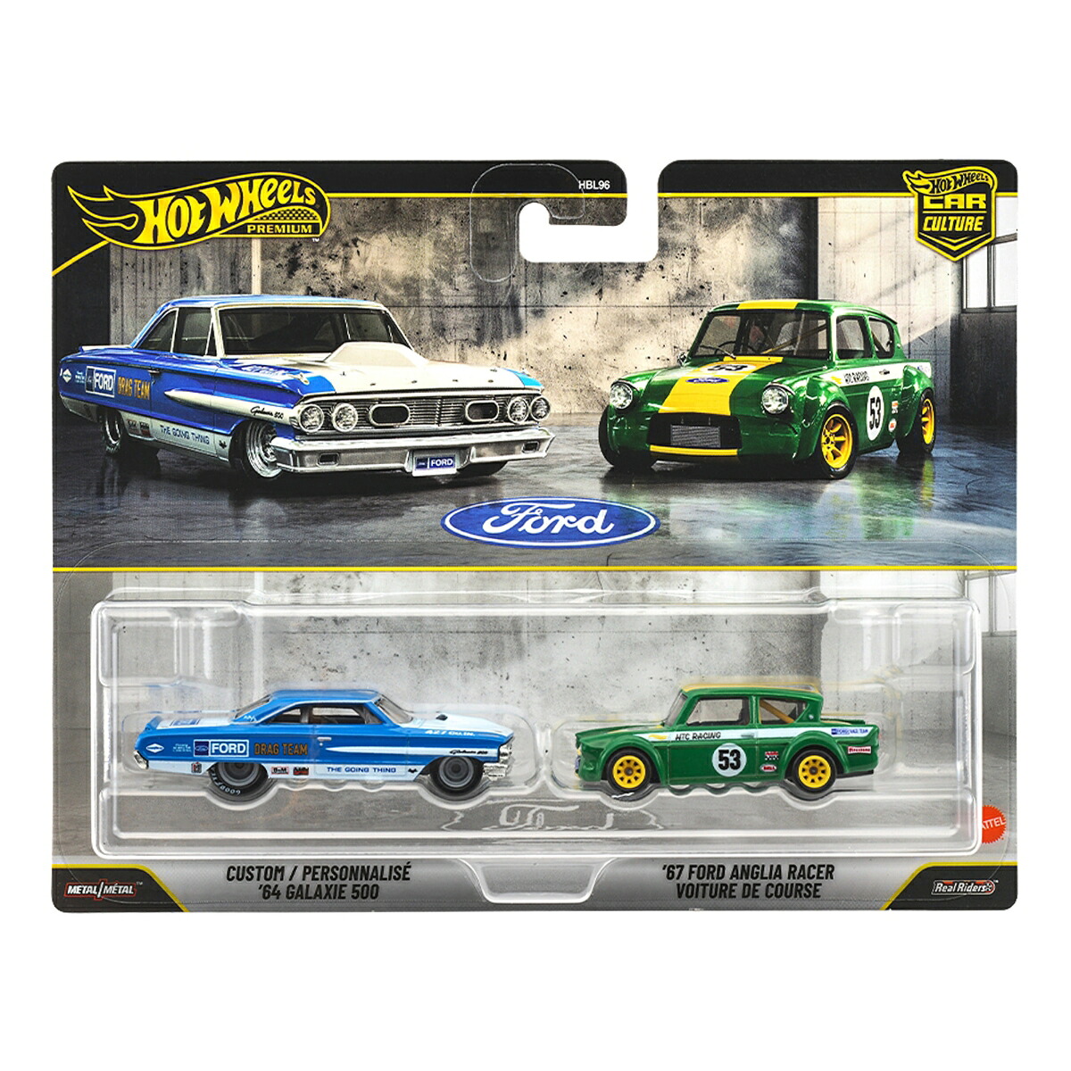 ホットウィール(HotWheels)プレミアム2パックカスタム'64ギャラクシー500/'67フォードアングリアレーサー乗り物おもちゃミニカー3歳からマルチJHW50