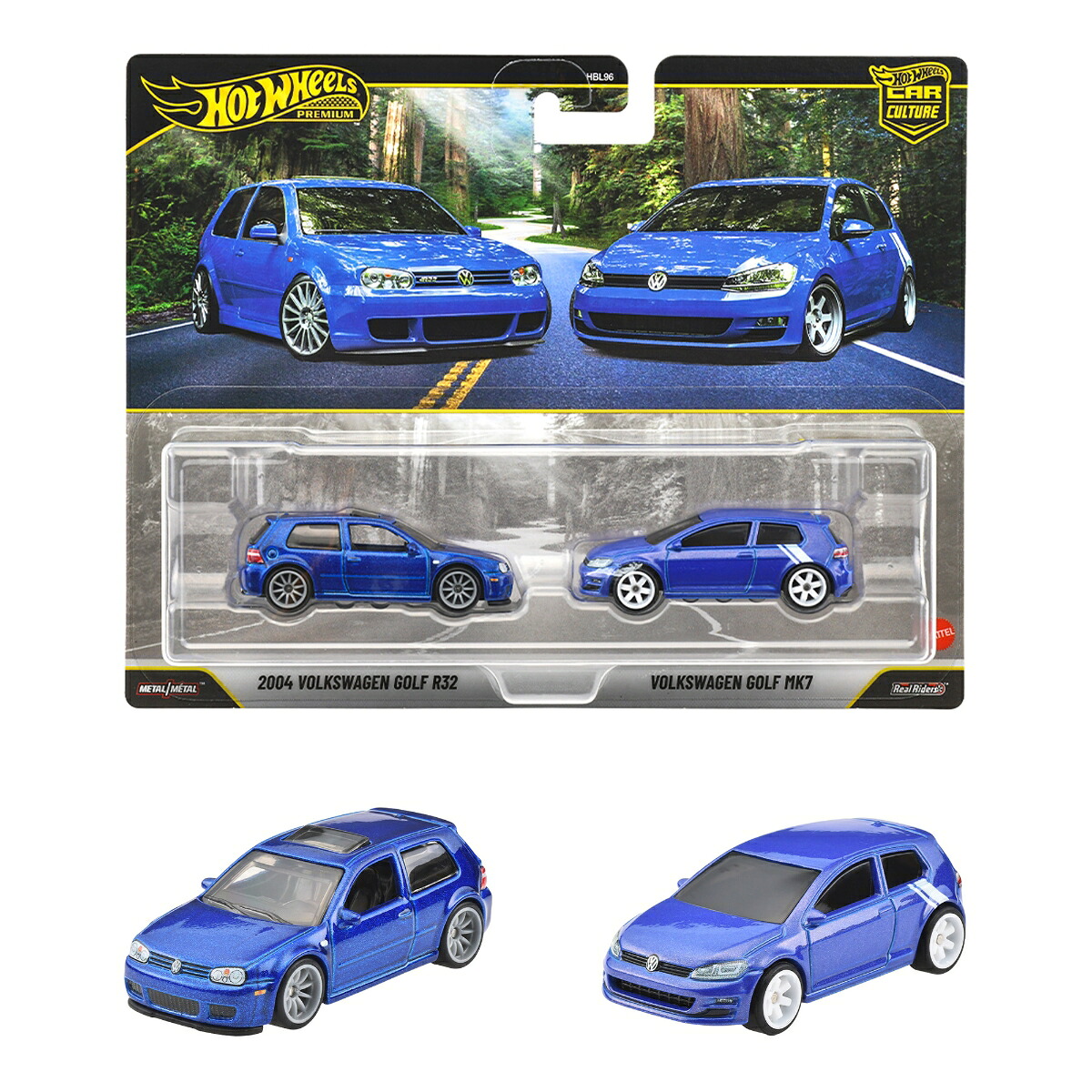ホットウィール(HotWheels)プレミアム2パック2004フォルクスワーゲンゴルフR32/フォルクスワーゲンゴルフMK7乗り物おもちゃミニカー3歳からブルーJHW49