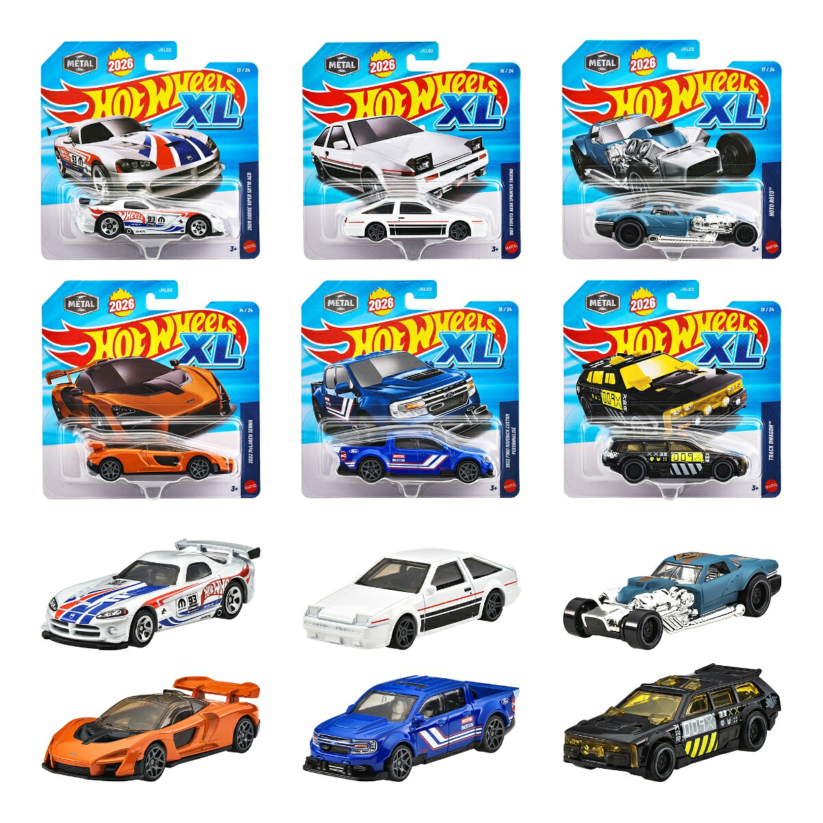 ホットウィール(HotWheels)XLベーシックカーアソート乗り物おもちゃ1:43ミニカー6台入りBOX販売3歳からマルチJKL02-986C