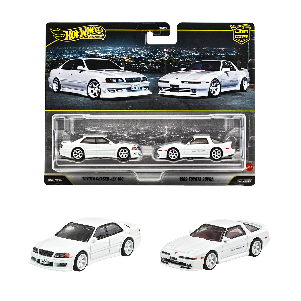 ホットウィール(HotWheels)プレミアム2パックトヨタチェイサーJZX100/1989トヨタスープラ乗り物おもちゃミニカー3歳からホワイトJHW57