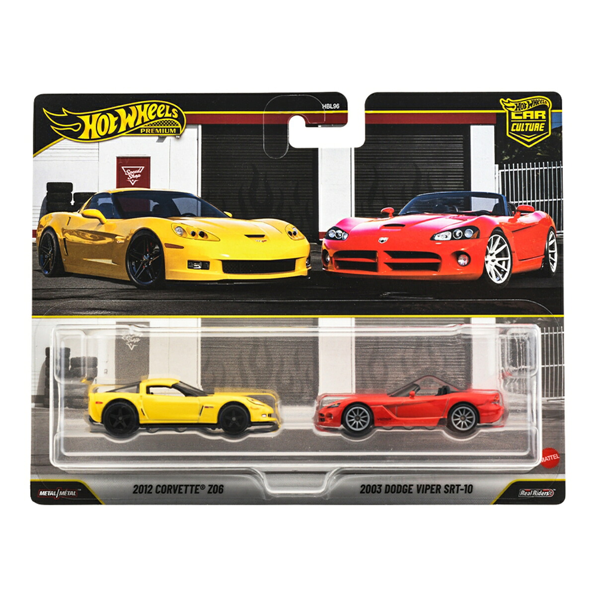 ホットウィール(HotWheels)プレミアム2パック2012コルベットZ06/2003ダッジバイパーSRT-10乗り物おもちゃミニカー3歳からイエロー/レッドJHW54