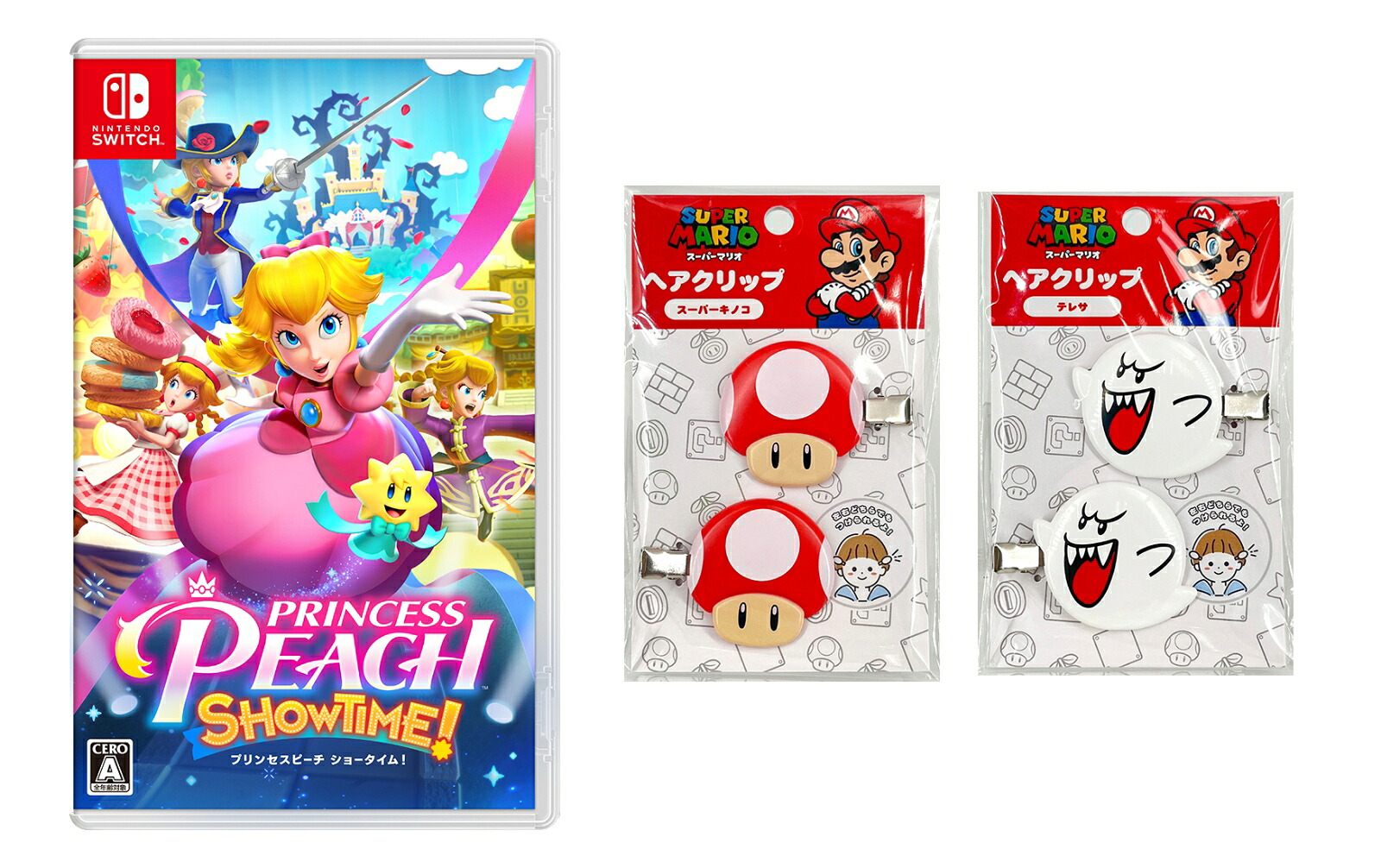 【楽天ブックス限定特典】【セット商品】プリンセスピーチShowtime!＋マリオ.前髪クリップ2種(缶ミラー+ポーチ)