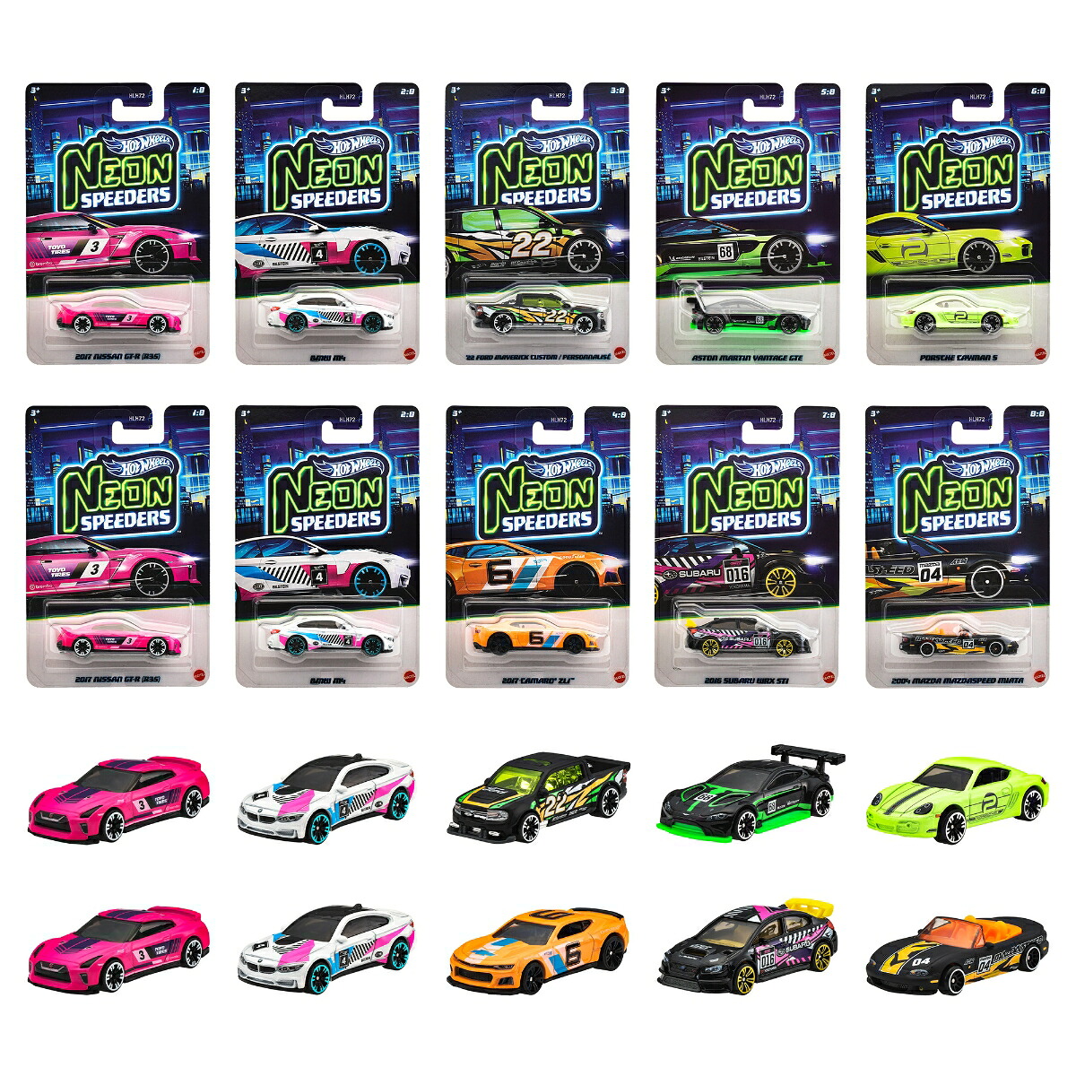 ホットウィール(HotWheels)ネオン・スピーダーズアソート乗り物おもちゃミニカー10台入りBOX販売3歳からマルチHLH72-986G