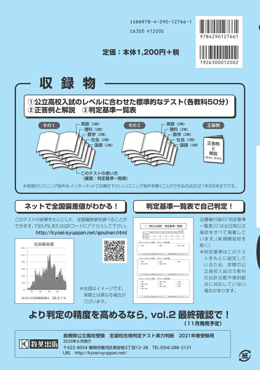 島根県公立高校受験志望校合格判定テスト実力判断 21年春受験用 本 楽天ブックス