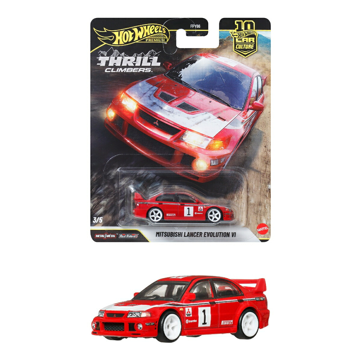 ホットウィール(HotWheels)カーカルチャースリルクライマーズ三菱ランサーエボリューションVI乗り物おもちゃミニカー3歳からレッドJKF19