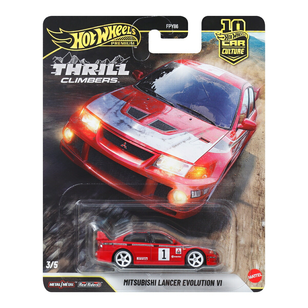 ホットウィール(HotWheels)カーカルチャースリルクライマーズ三菱ランサーエボリューションVI乗り物おもちゃミニカー3歳からレッドJKF19