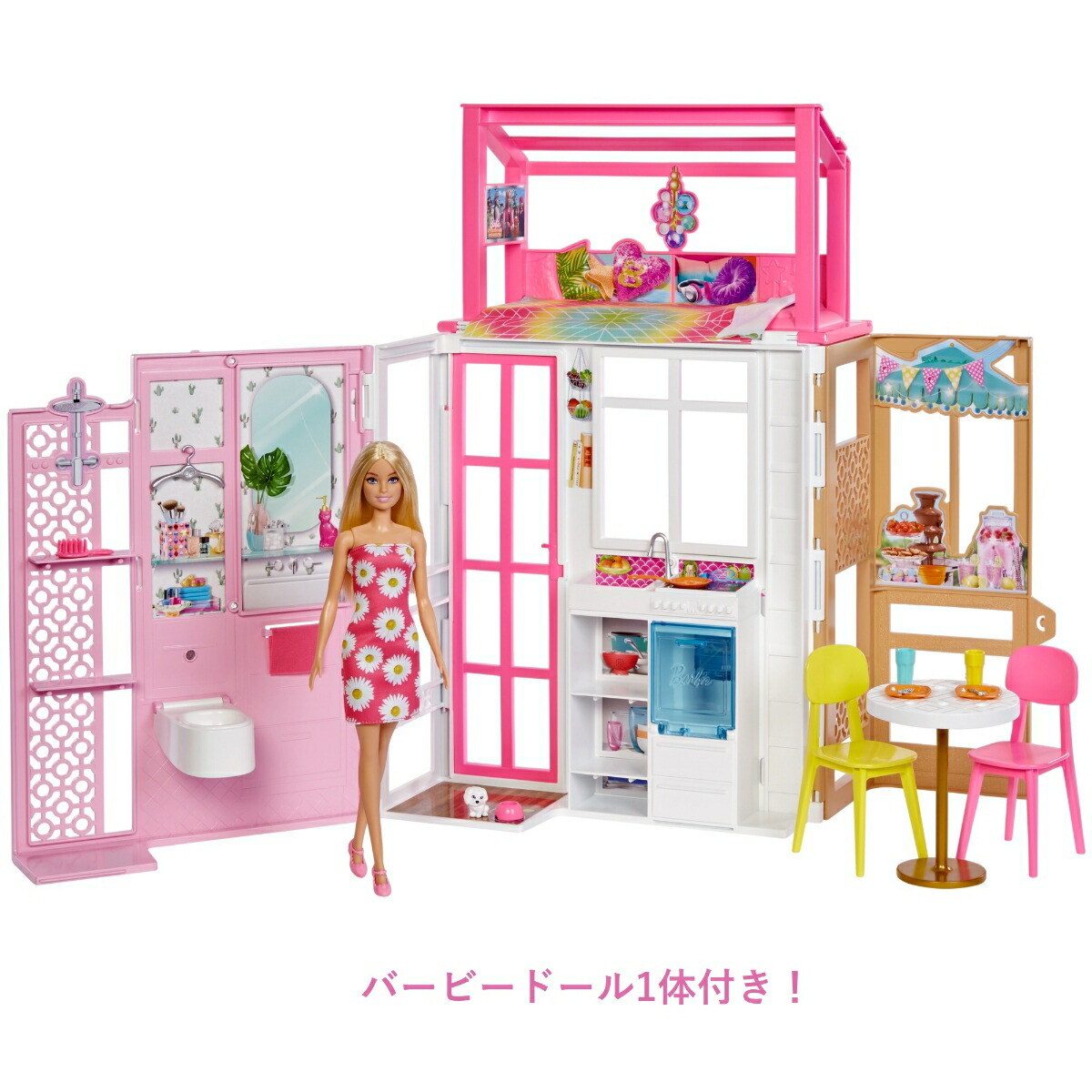 バービー(Barbie)はじめてセットかわいいピンクの2かいだてのおうち／映画「バービー」に登場！？【着せ替え人形】【ドール付き】【3才~】HCD48