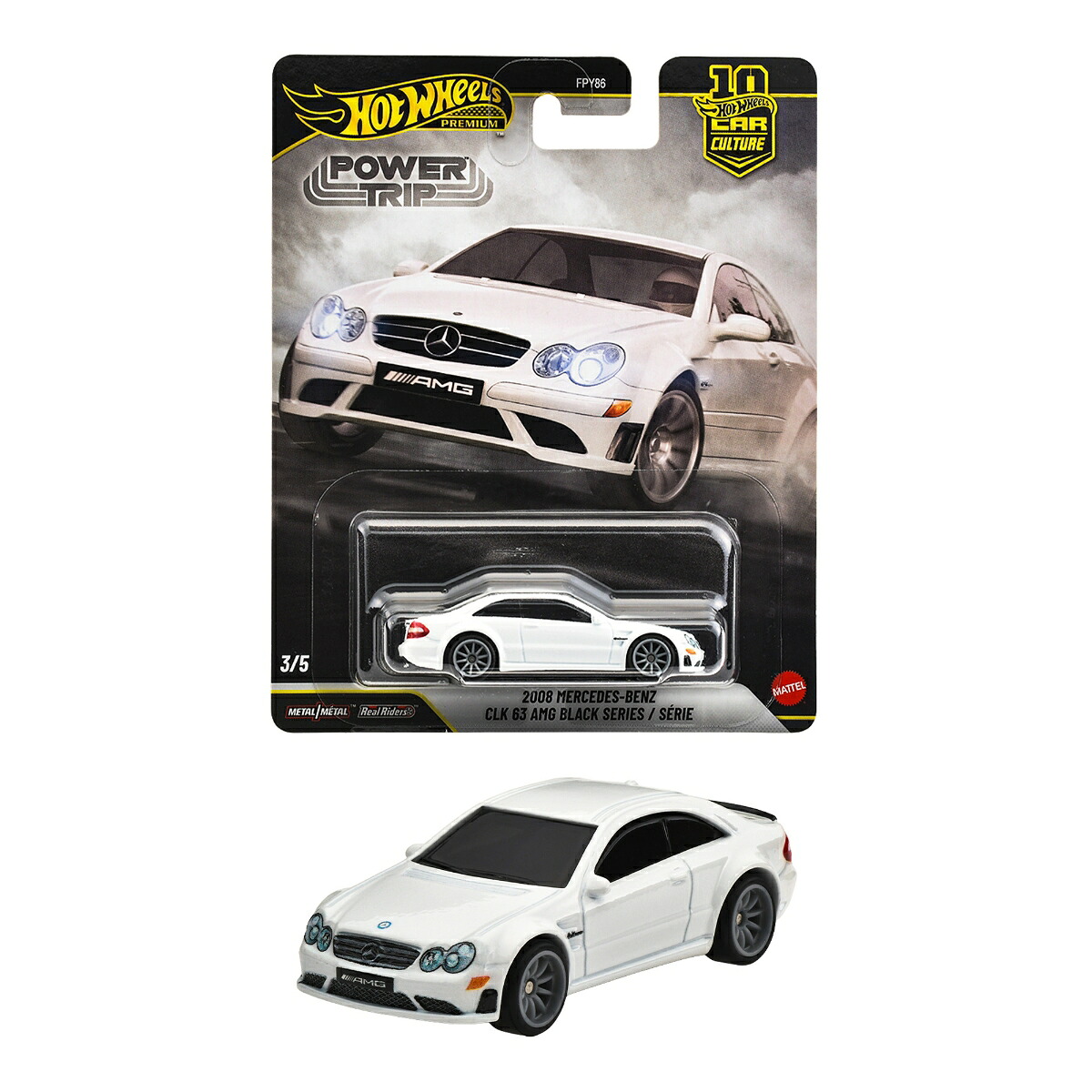 ホットウィール(HotWheels)カーカルチャーパワートリップ2008メルセデス・ベンツCLK63AMGブラックシリーズ乗り物おもちゃミニカー3歳からホワイトJKF29