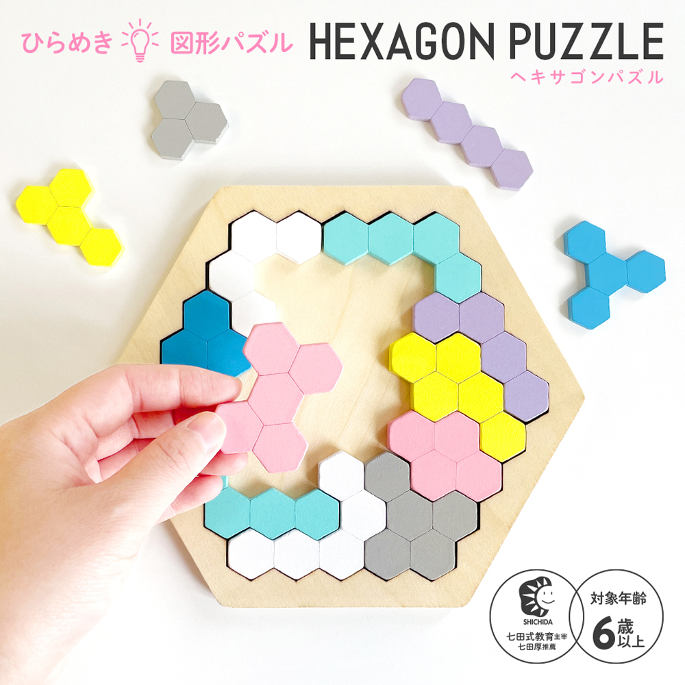 木製！ひらめき　図形パズル　HEXAGON PUZZLE（ヘキサゴンパズル）画像