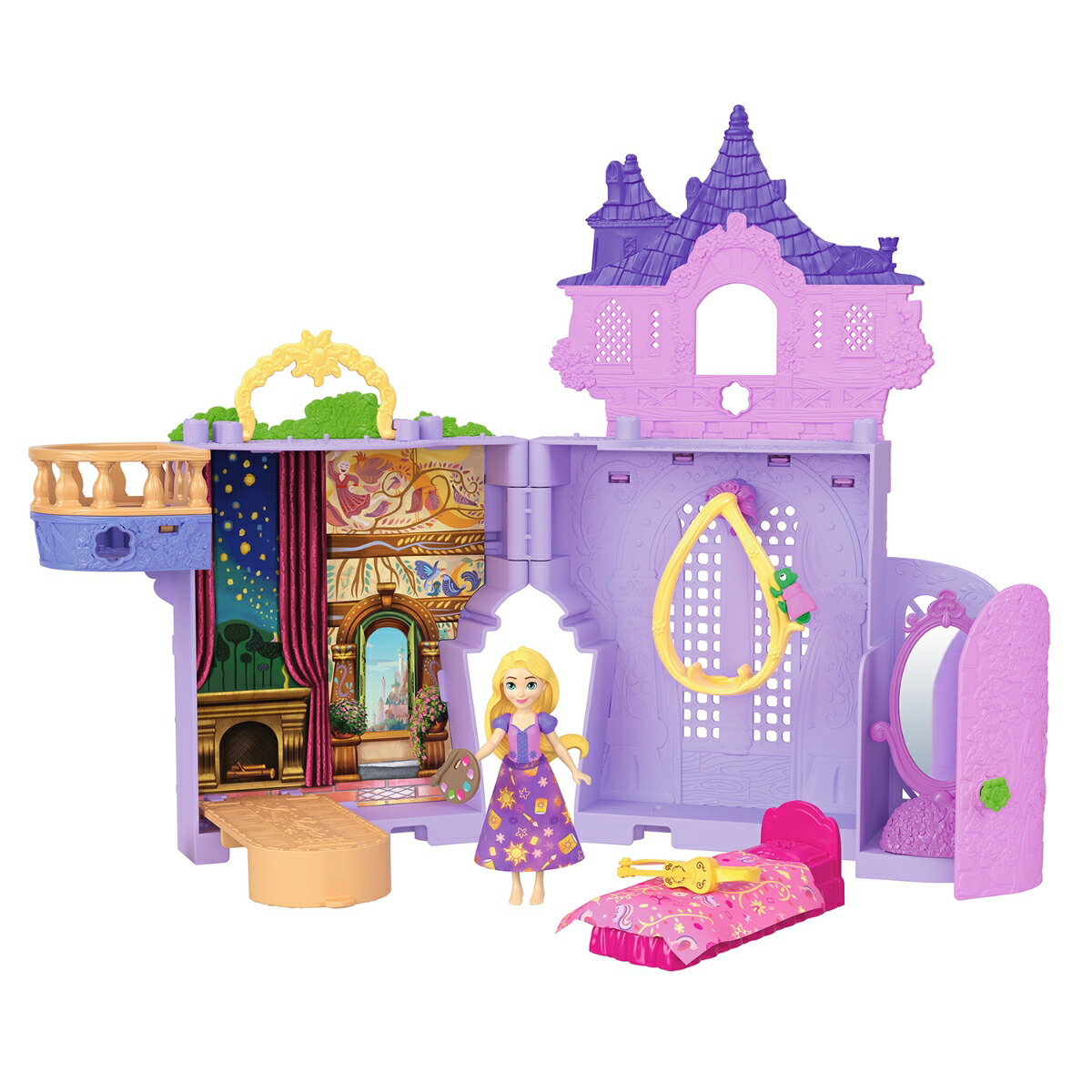 マテル ディズニープリンセス（Disney Princess）　ラプンツェルと塔（かさねるおしろシリーズ！ミニドール） きせかえ人形・ハウス ままごと・ごっこ遊び プレイセット　ミニドール1体付 3歳から パープル JDP61画像
