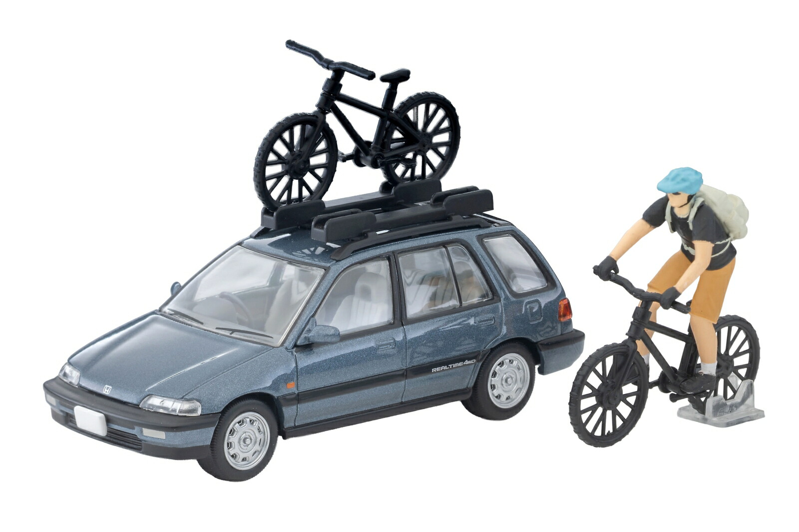 Tomica Limited Vintage NEO 1/64 LV-N297c Honda Civic Shuttle RT X (Blue) 90 Year Figure with Mountain Bike (Diecast Car) Toy