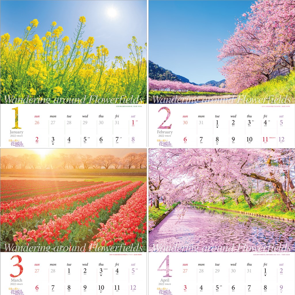 楽天ブックス 楽天ブックス限定特典 日本一美しい花風景を散歩する 22年 カレンダー 壁掛け 風景 特典データ Pc スマホ壁紙 バーチャル背景 に最適なdl画像 本