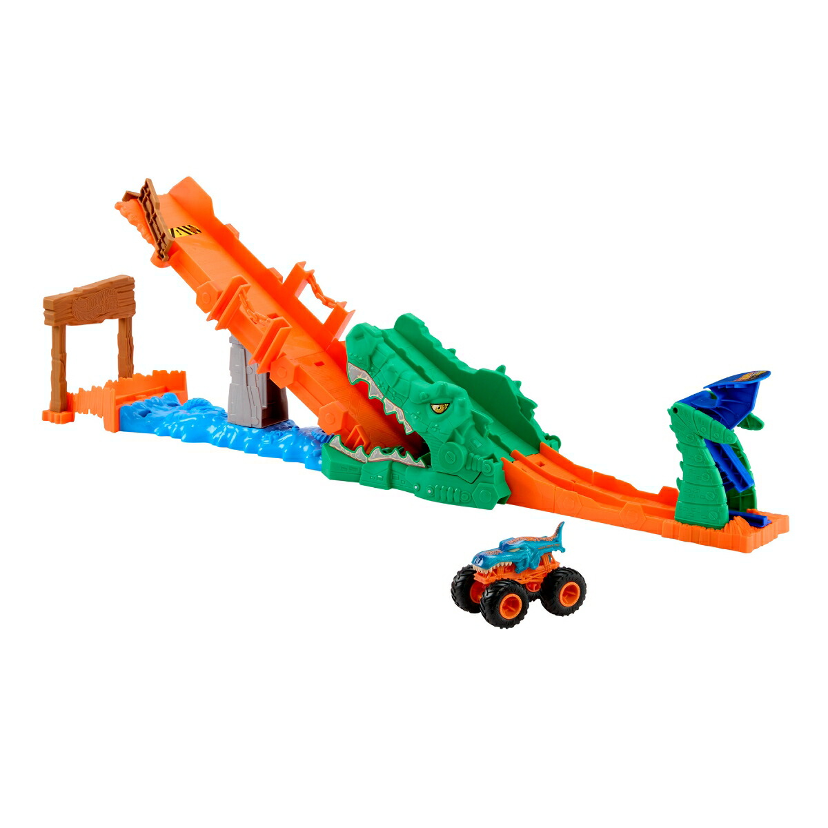 ホットウィール(HotWheels)モンスタートラックワニクラッシュチャレンジ乗り物おもちゃミニカープレイセットモンスタートラック1台付4歳からマルチJJN45