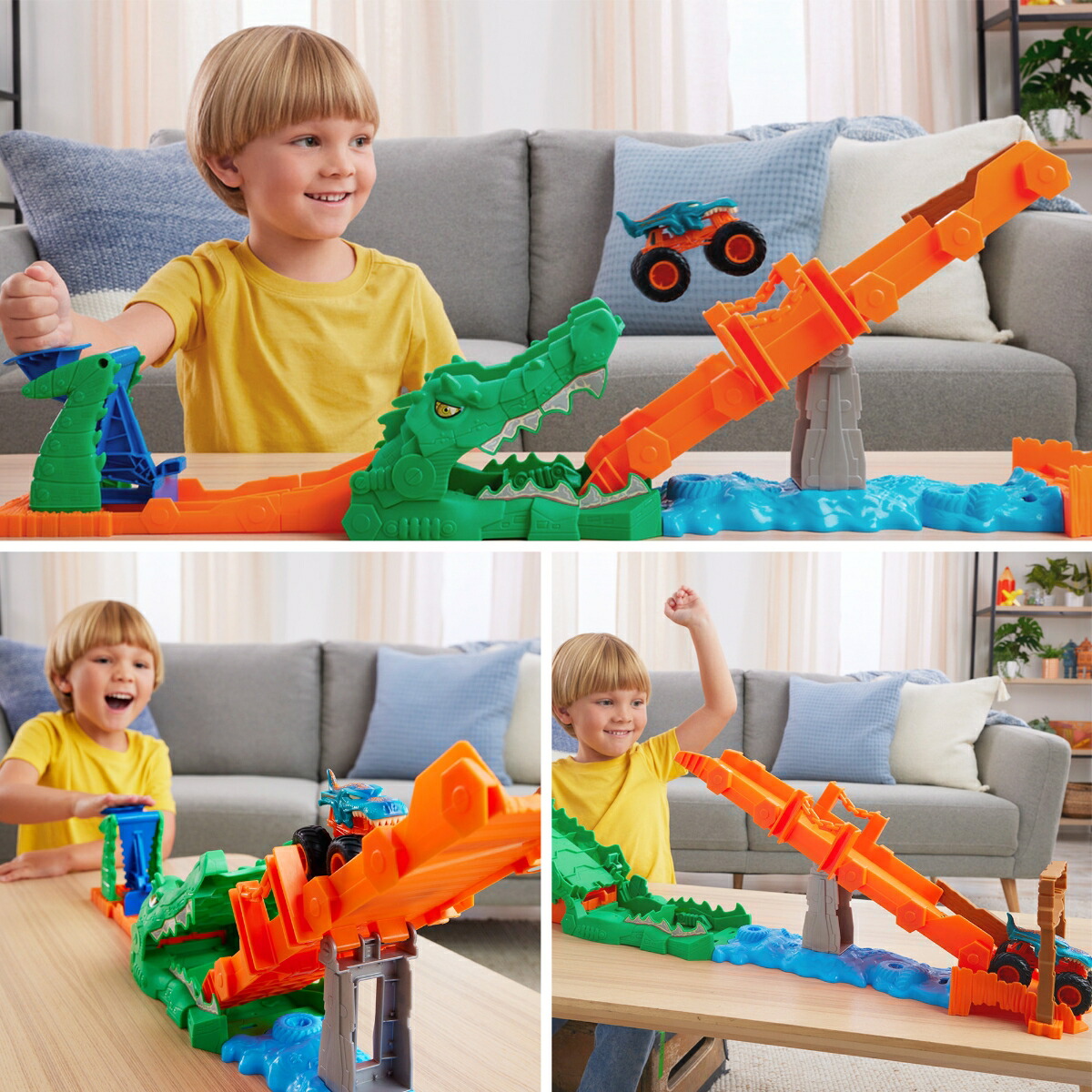 ホットウィール(HotWheels)モンスタートラックワニクラッシュチャレンジ乗り物おもちゃミニカープレイセットモンスタートラック1台付4歳からマルチJJN45