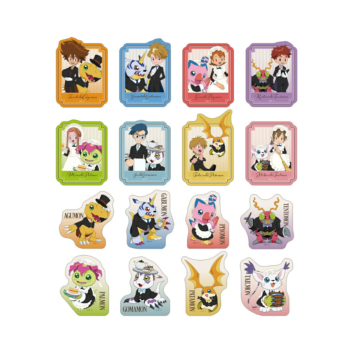デジモンアドベンチャー描き下ろし メイド&執事ver. トレーディングダイカットステッカー(BOX＝16個)画像