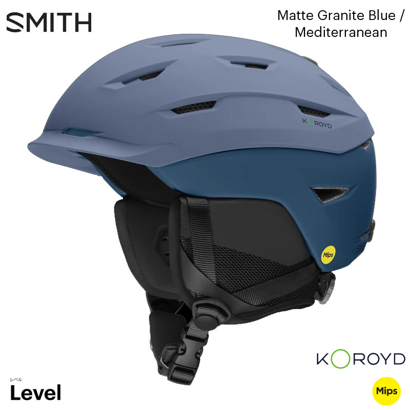 【マラソンP5倍＋最大1万円OFFクーポン】スミス ヘルメット USフィット 25-26 SMITH LEVEL MIPS レベル ミップス Matte Granite Blue/Mediterranean スキー スノボ プロテクター 正規品｜Boom Sports EC店