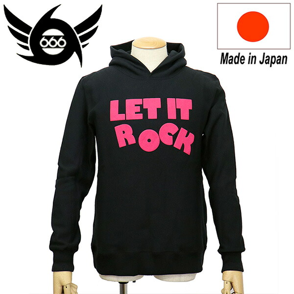 正規取扱店 666 ORIGINAL SOZ0026 プルオーバーフーディー LET IT ROCK ブラックxピンク|BOOTSMAN 店