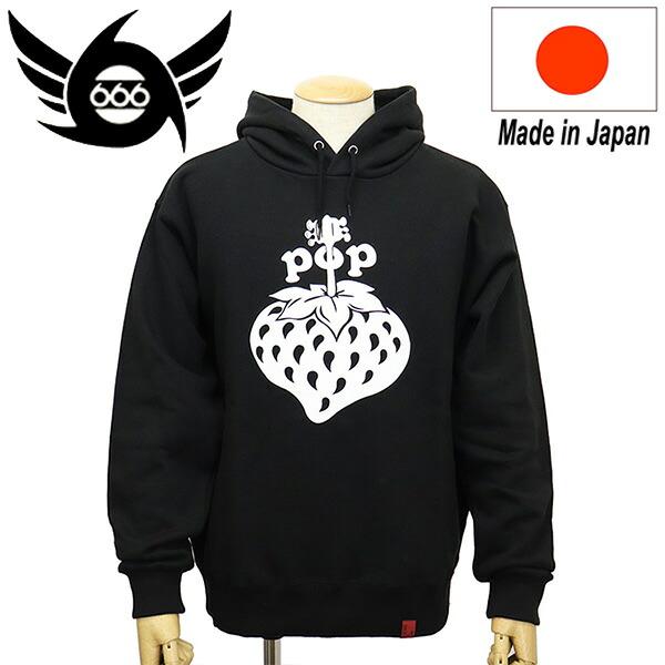 正規取扱店 666 ORIGINAL SOZ0034 ポケットレス プリンテッド フーディー STRAWBERRY POP ブラック