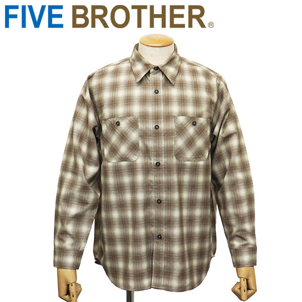 正規取扱店 FIVE BROTHER (ファイブブラザー) 152510 テトロン チェック ワークシャツ BROWN｜BOOTSMAN 店