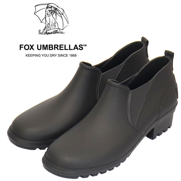 正規取扱店 FOX UMBRELLAS (フォックスアンブレラズ) WOMEN\'S 23W NEW SIDE GORE SHORT BOOTS ニューサイドゴア ショートラバーブーツ ブラック つやなし 日本製 FU023