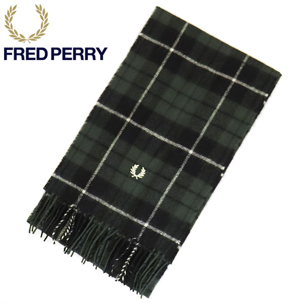 正規取扱店 FRED PERRY (フレッドペリー) C8137 LAMBSWOOL TARTAN SCARF ラムウール タータン スカーフ 102 BLACK FP543｜BOOTSMAN 店
