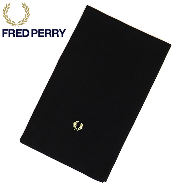 正規取扱店 FRED PERRY (フレッドペリー) C8140 CLASSIC MERINO WOOL SCARF クラシックメリノウール スカーフ 102 BLACK FP541｜BOOTSMAN 店