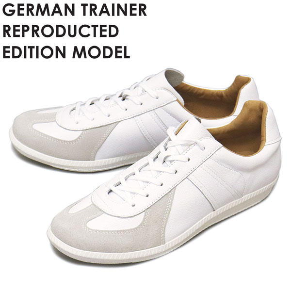 置き目取りまわし店 GERMAN TRAINER (ジャーマントレーナー) 42500 動きなめし革 スニーカー WHITExWHITE GT003