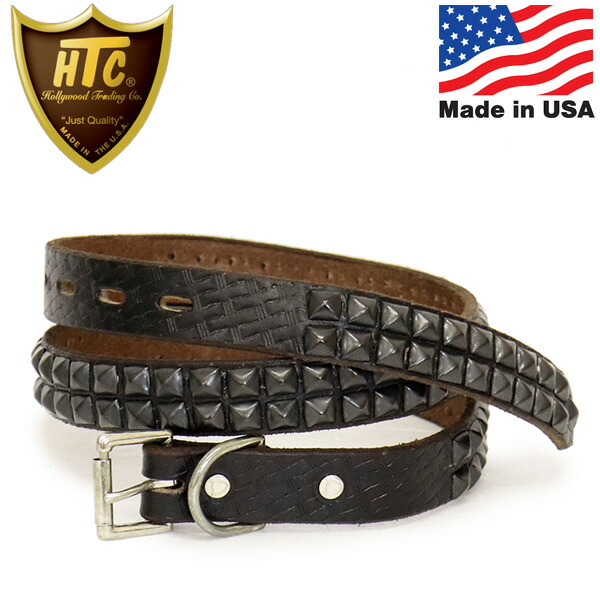 正規取扱店 HTC(Hollywood Trading Company) Belt #EMB19 14 2 Line 1.0インチ ベルト ブラックレザーxブラックスタッズ