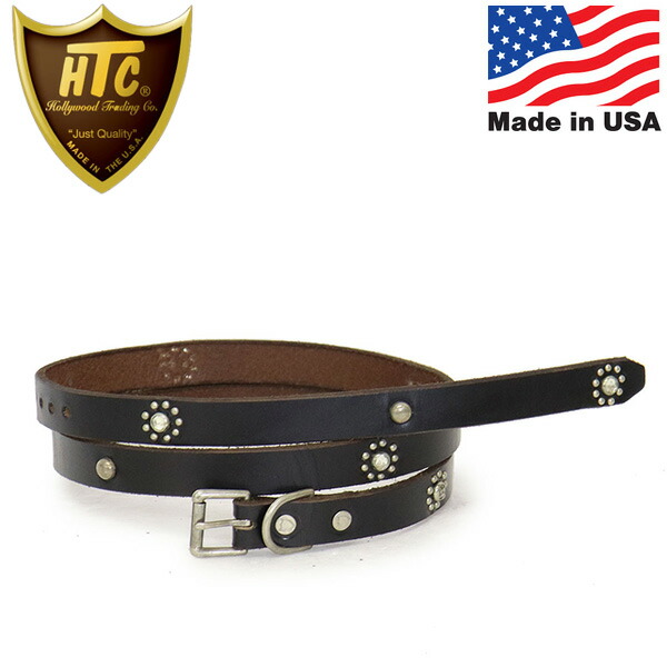 定まり取りまわし店 HTC(Hollywood Trading Company) Belt #Flower Stone 40 0.75in 三尺帯 黒いことなめし革xシルバースタッズxせつ然たる石ころ