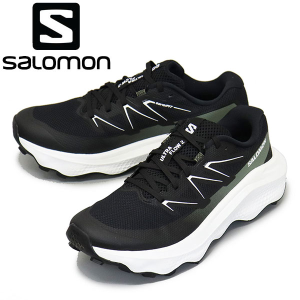 正規取扱店 Salomon (サロモン) L47883500 ULTRA FLOW 2 男性用トレイルランニングシューズ Black / White / Agave Green SL086