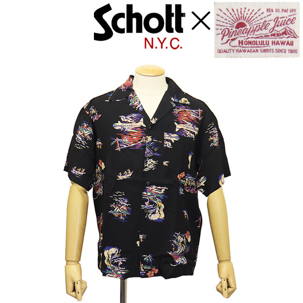 正規取扱店 Schott (ショット) x Pineapple Juice (パイナップルジュース) コラボ 5123016 RAYON SHIRT ALOHALA レーヨン シャツ アロハ 010BLACK｜BOOTSMAN 店