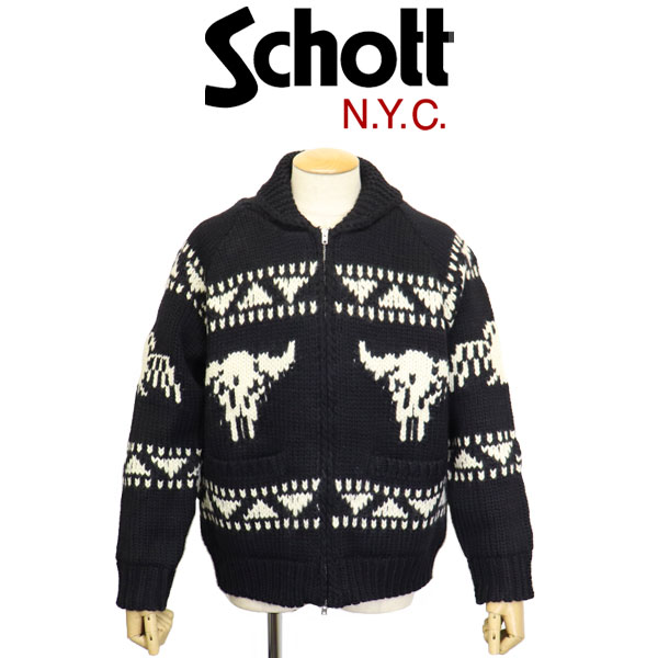 正規取扱店 Schott (ショット) 5240006 バッファロー柄 COWICHAN KNIT カウチンニット 010BLACK