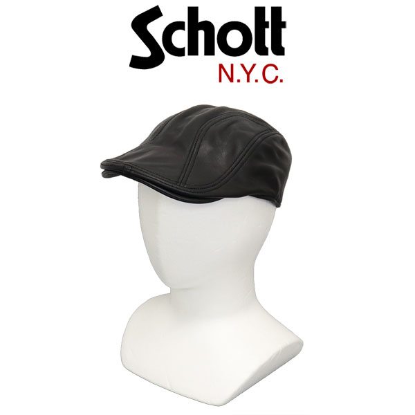 正規取扱店 Schott (ショット) 2974002 LEATHER HUNTING CAP レザーハンチングキャップ 09(10)BLACK フリーサイズ